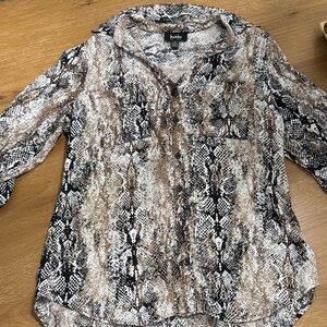 by & by Snakeskin Button Down Shirt - Black, Brown, Cream